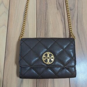 Tory Burch Chocolate Brown Crossbody Bag with Gold Chain
